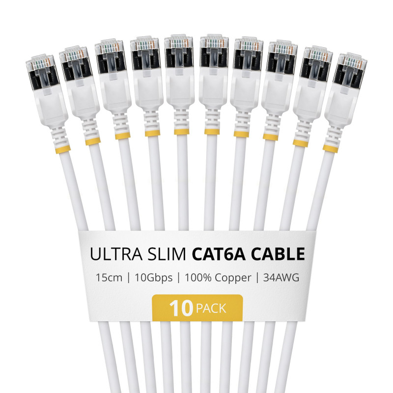 StarTech.com Slim Cat6a U/FTP patch kábel RJ45, 0,15 m, biely, balenie 10 ks