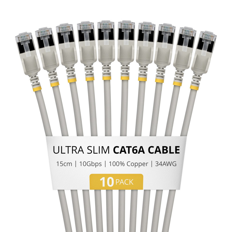 StarTech.com Slim Cat6a U/FTP patch kábel RJ45, 0,15 m, sivý, balenie 10 ks