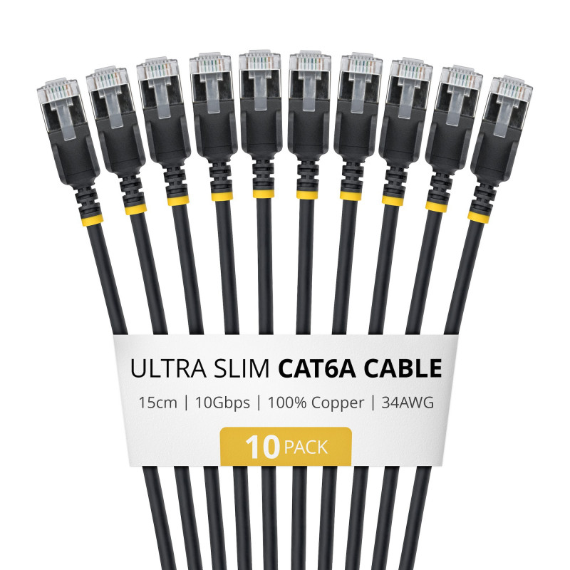 StarTech.com Slim Cat6a U/FTP patch kábel RJ45, 0,15 m, čierny, balenie 10 ks