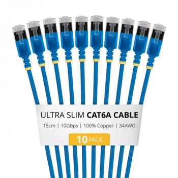 StarTech.com Slim Cat6a U/FTP patch kábel RJ45, 0,15 m, modrý, balenie 10 ks