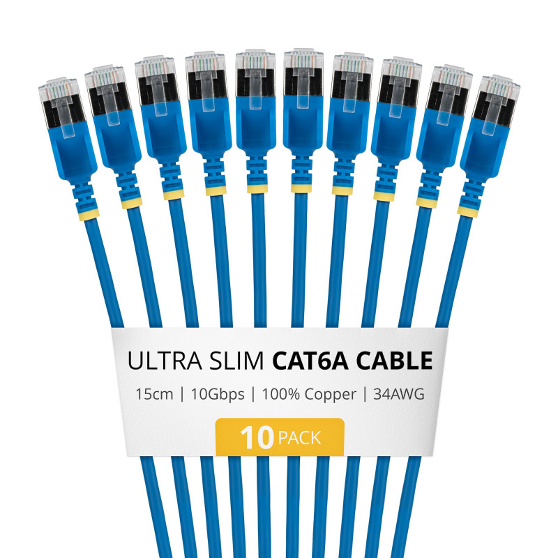 StarTech.com Slim Cat6a U/FTP patch kábel RJ45, 0,15 m, modrý, balenie 10 ks