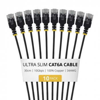StarTech.com Slim Cat6a U/UTP patch kábel RJ45, 0,3 m, čierny, balenie 10 ks