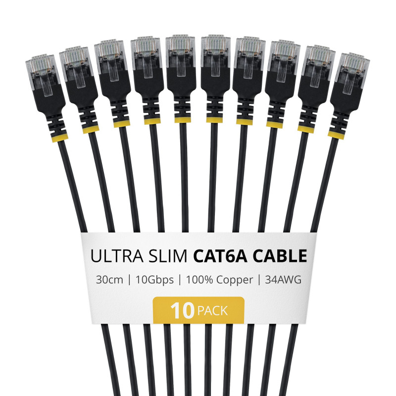 StarTech.com Slim Cat6a U/UTP patch kábel RJ45, 0,3 m, čierny, balenie 10 ks