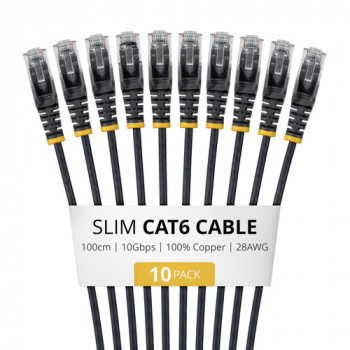 StarTech.com Slim Cat6 U/UTP patch kábel RJ45, 1 m, čierny, balenie 10 ks
