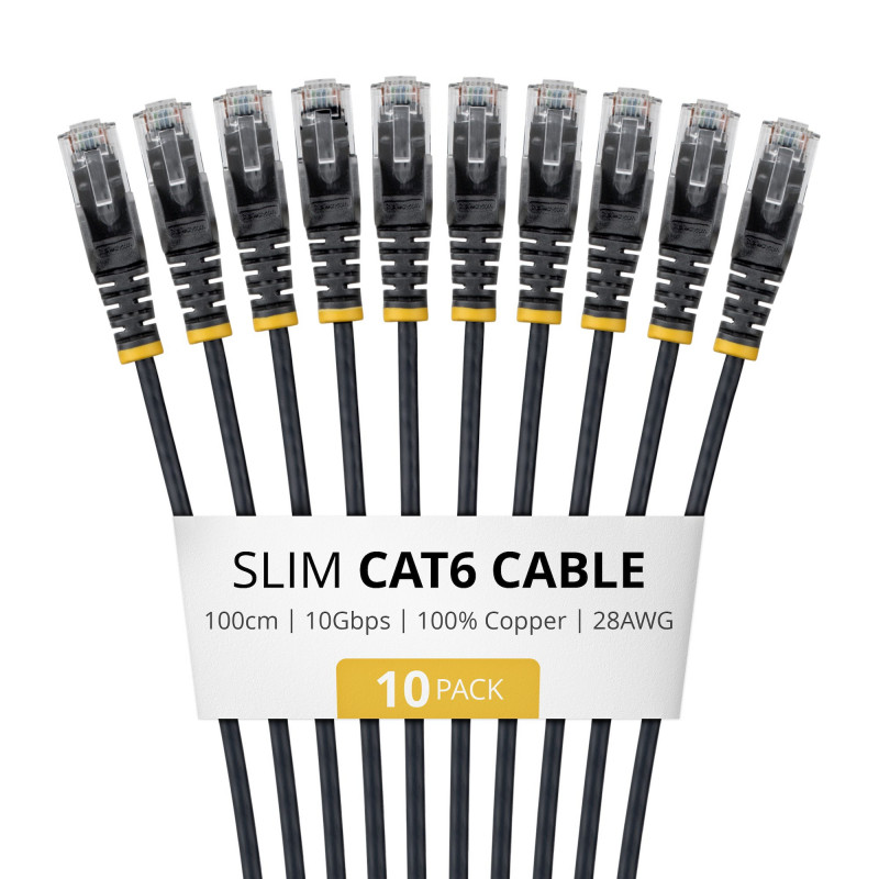StarTech.com Slim Cat6 U/UTP patch kábel RJ45, 1 m, čierny, balenie 10 ks