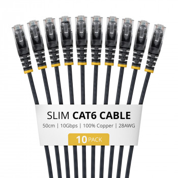 StarTech.com Slim Cat6 U/UTP patch kábel RJ45, 0,5 m, čierny, balenie 10 ks
