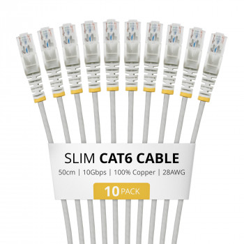 StarTech.com Slim Cat6 U/UTP patch kábel RJ45, 0,5 m, sivý, balenie 10 ks