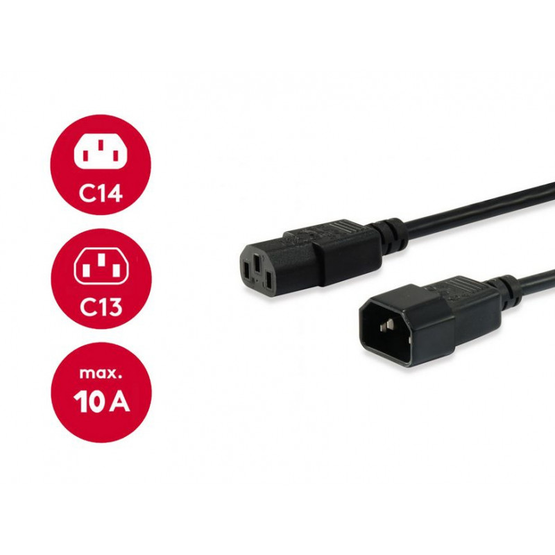 Equip napájací kábel IEC C13 na IEC C14, 1,5 m, čierny