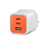Targus HyperJuice Flex 65W GaN nabíjačka, 3 konektory (2x USB-C, 1x USB-A), EU konektor, rumelková červená