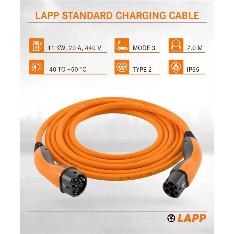 LAPP MOBILITY nabíjací kábel Type 2, do 11 kW, 7 m, oranžový (61790)