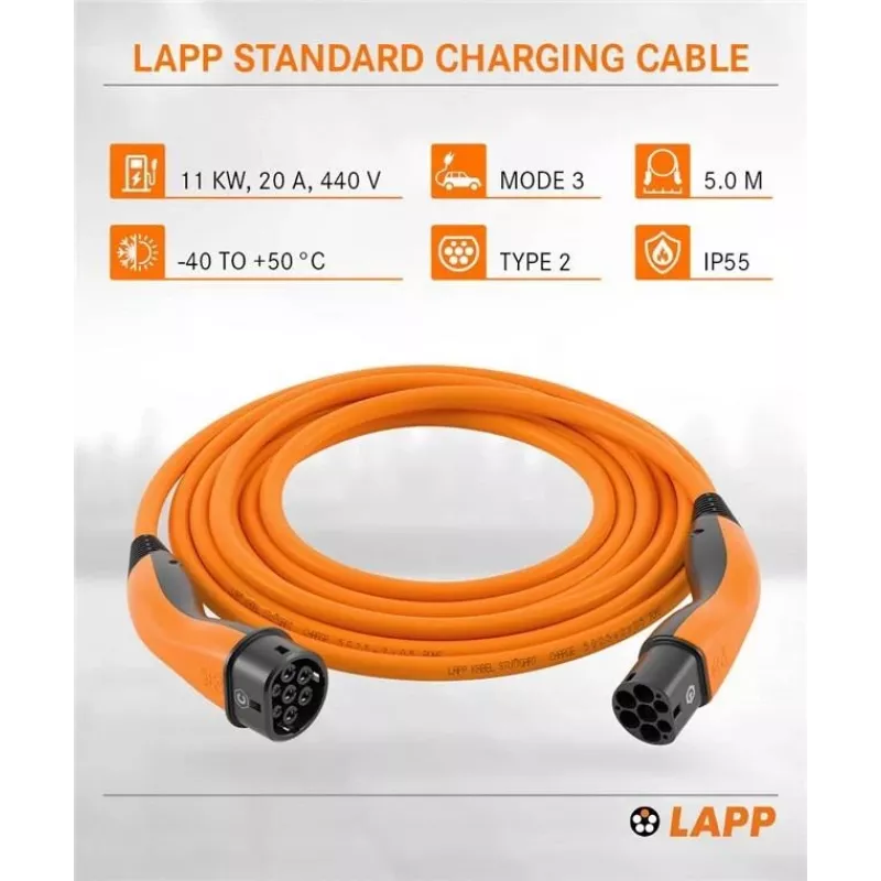 LAPP MOBILITY nabíjací kábel Type 2, do 11 kW, 5 m, oranžový (61785)