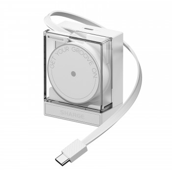 SHARGE zásuvná 65 GaN nabíjačka, 65W, 2x USB-C, integrovaný USB-C kábel – biela