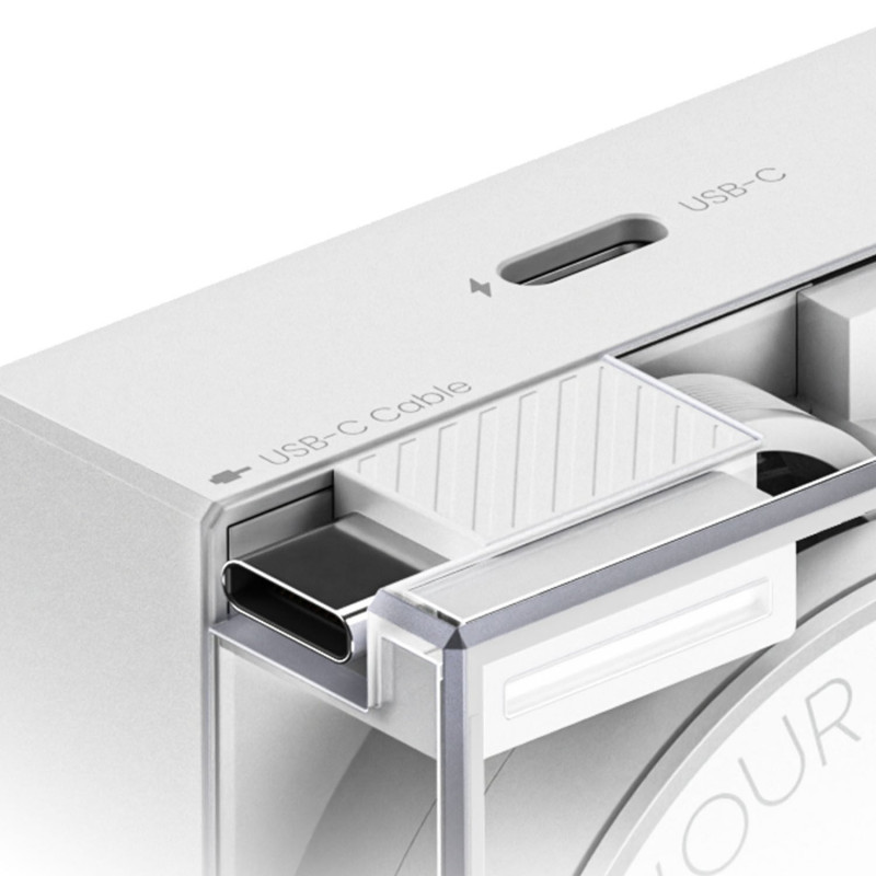 SHARGE zásuvná 65 GaN nabíjačka, 65W, 2x USB-C, integrovaný USB-C kábel – biela