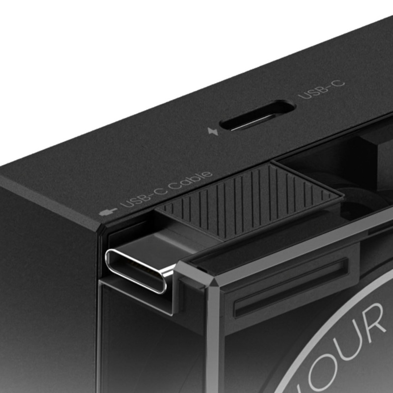 SHARGE zásuvná 65-GaN nabíjačka, 65 W, 2x USB-C, integrovaný USB-C kábel, čierna