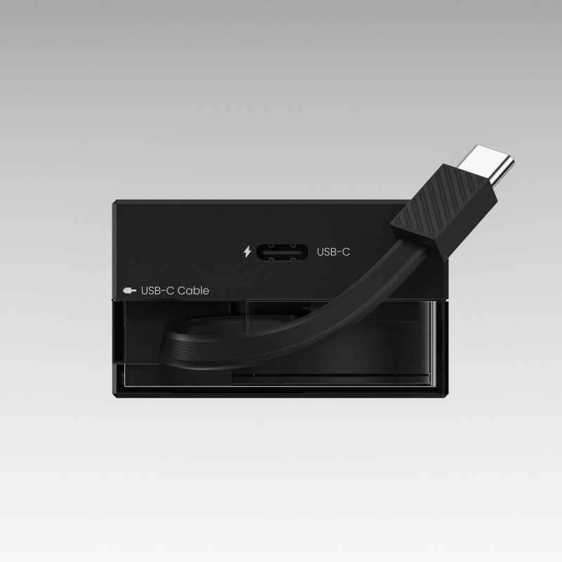 SHARGE zásuvná 65-GaN nabíjačka, 65 W, 2x USB-C, integrovaný USB-C kábel, čierna