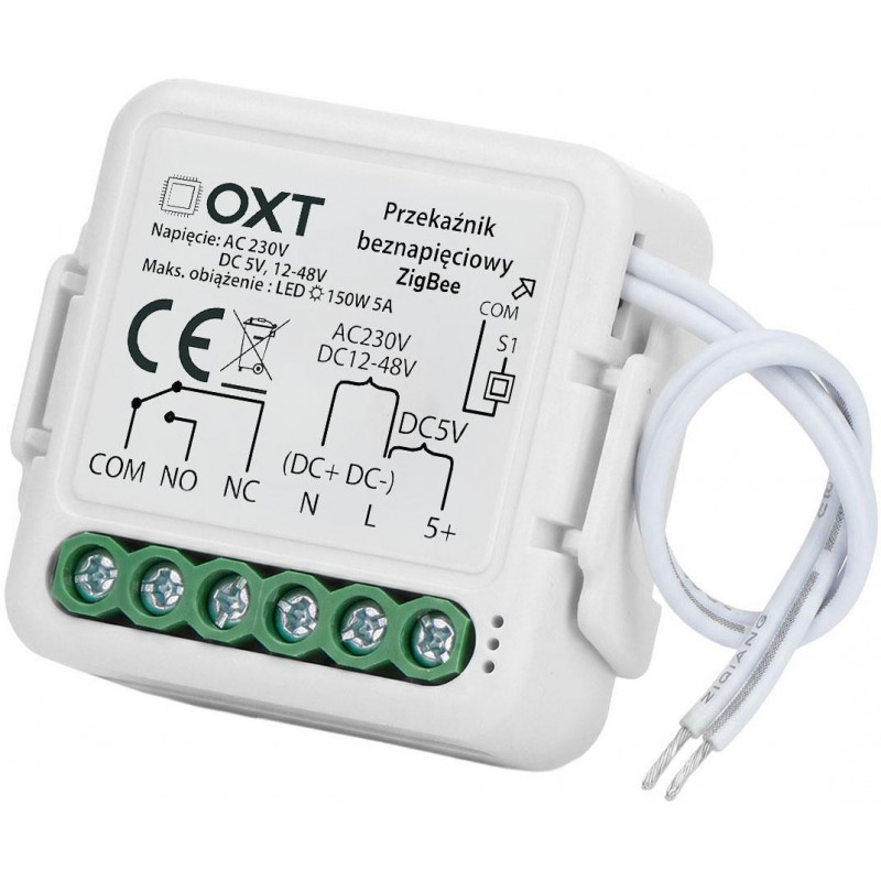 OXT T250DC Mini ZigBee Tuya reléový modul, bezpotenciálový, AC 230 V / DC 5 V / 12-48 V