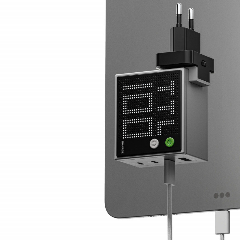 SHARGE Pixel 100 GaN nabíjačka, 100W, 3x USB-C, 1x USB-A - sivá
