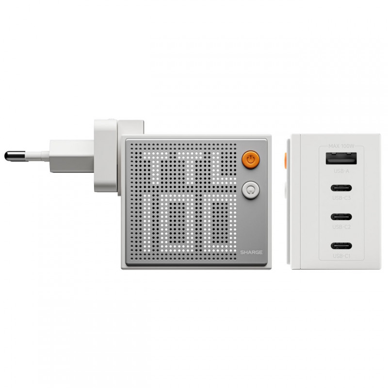 SHARGE Pixel 100 GaN nabíjačka, 100W, 3x USB-C, 1x USB-A - biela