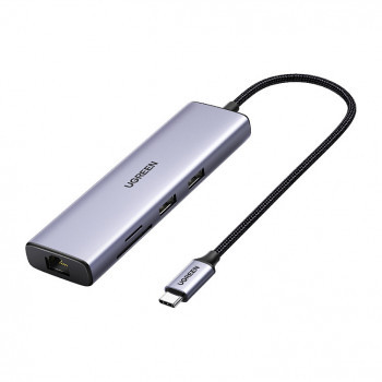 UGREEN 60515 7-in-1 USB-C multiport adaptér, 4K HDMI, Gigabit Ethernet, 100 W PD, sivý
