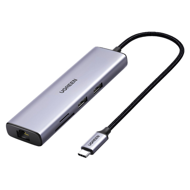 UGREEN 60515 7-in-1 USB-C multiport adaptér, 4K HDMI, Gigabit Ethernet, 100 W PD, sivý