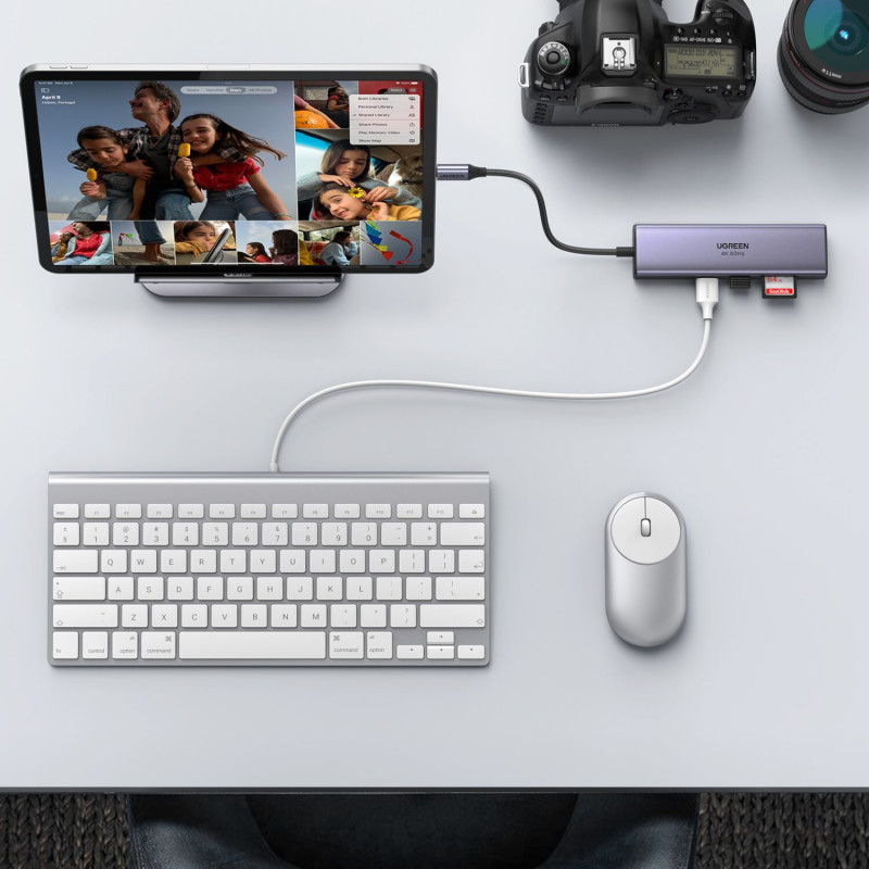 UGREEN 60515 7-in-1 USB-C multiport adaptér, 4K HDMI, Gigabit Ethernet, 100 W PD, sivý