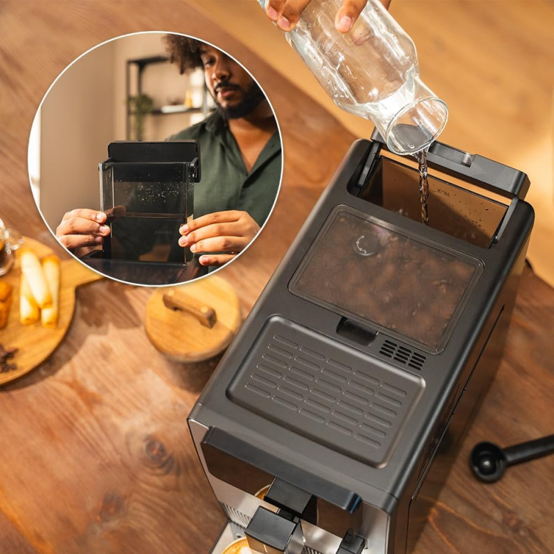Cecotec Cremmaet Latte Touch plnoautomatický kávovar, 19 bar, integrovaný naparovač mlieka, 1500 W, čierny