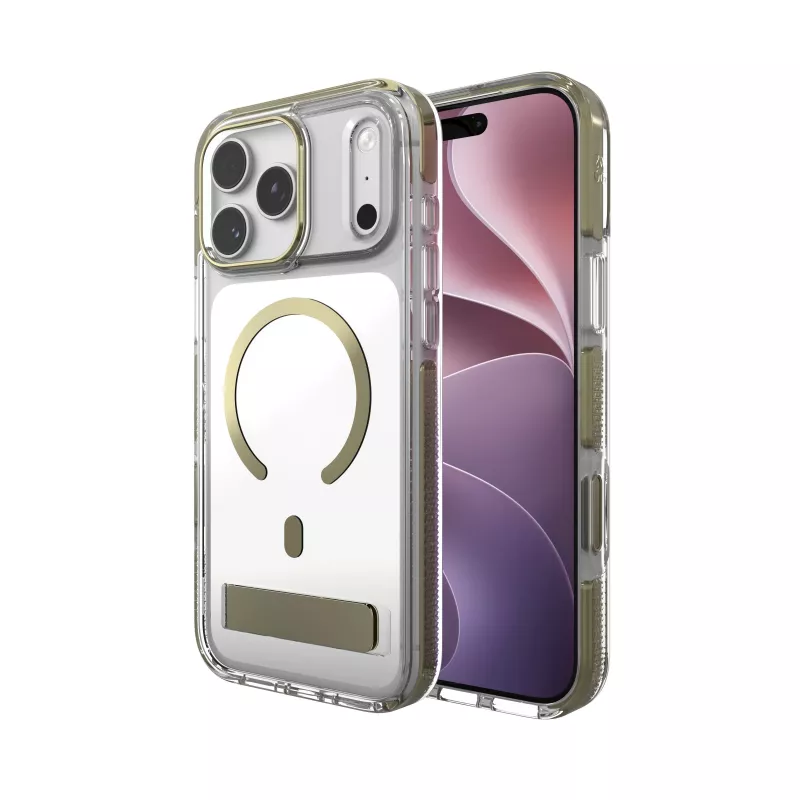 Zagg Santa Cruz Snap kovové puzdro so stojanom pre iPhone 18 Pro Max / 17 Pro Max, zlatá