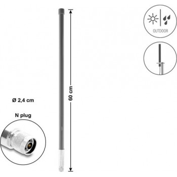 Delock WiFi 5800 MHz anténa N-konektor samec 10 dBi všesmerová pevná vonkajšia sivá 60 cm (60767)