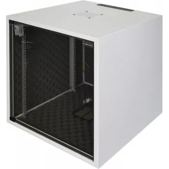 Silence Rack Office 12U 19 palcová zvukovo izolačná skriňa s tichým ventilátorom a sklenenými dverami, 600 x 600 mm, svetlosivá (SRO126060)