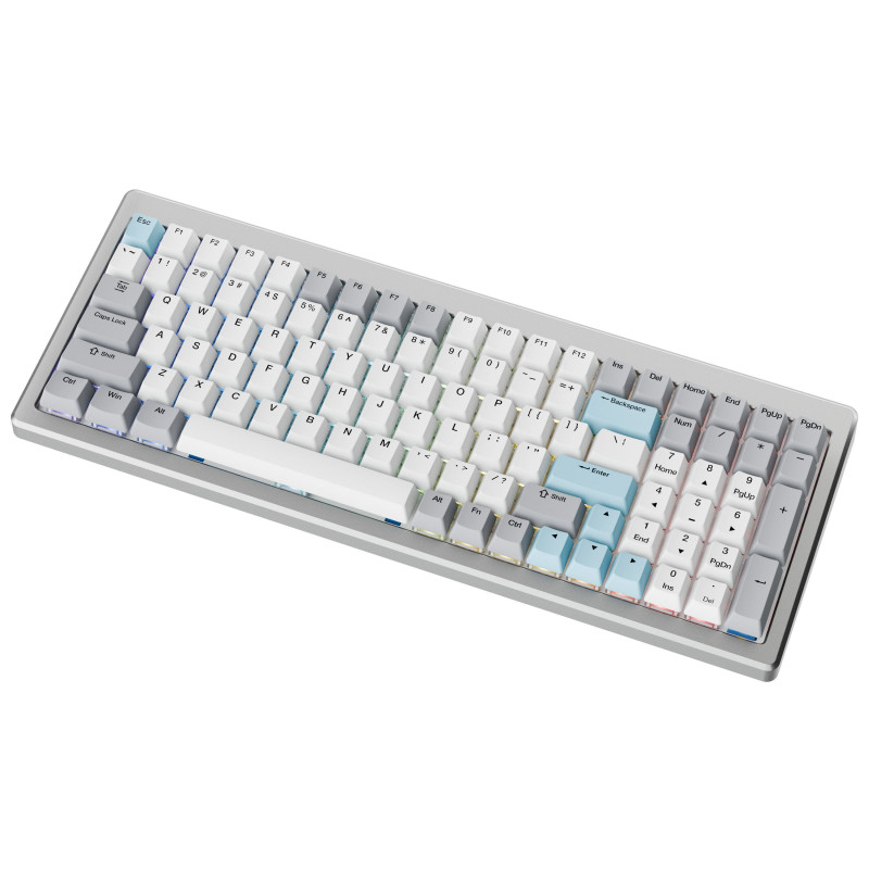 Ducky Cushion 98 herná klávesnica, 96%, US rozloženie (ANSI), Shush Red Switches - strieborná (DKCUS2598-DSUSPHCC4S1)