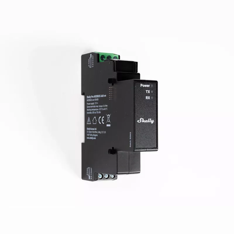Shelly Pro Modbus Add-on RS485, príslušenstvo na DIN lištu