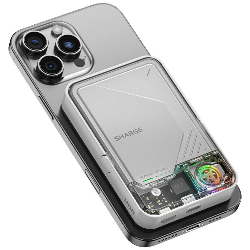 SHARGE ICEMAG 2 powerbank, 10000 mAh, 15 W Qi2, 30 W USB-C, transparentný