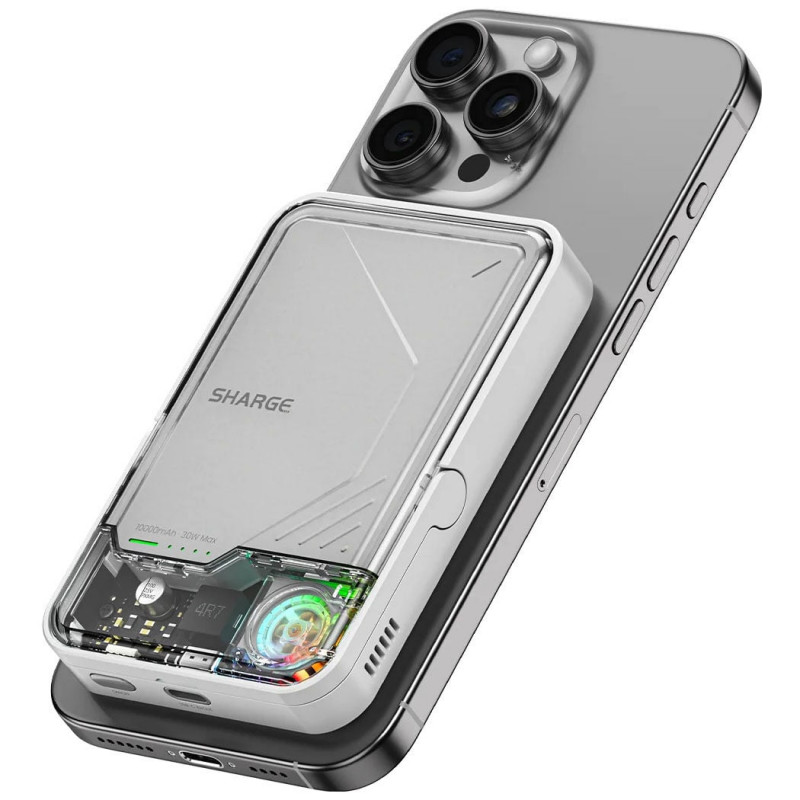 SHARGE ICEMAG 2 powerbank, 10000 mAh, 15 W Qi2, 30 W USB-C, transparentný