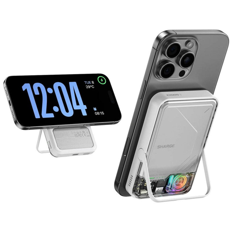 SHARGE ICEMAG 2 powerbank, 10000 mAh, 15 W Qi2, 30 W USB-C, transparentný