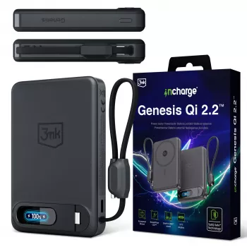 3mk incharge Genesis Qi2 25W bezdrôtová nabíjačka + PD 45W s integrovaným USB-C káblom, čierna