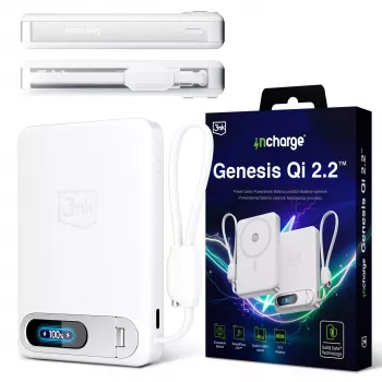 3mk incharge® Genesis Qi 2 25W bezdrôtová nabíjačka + PD45W, integrovaný USB-C kábel, biela