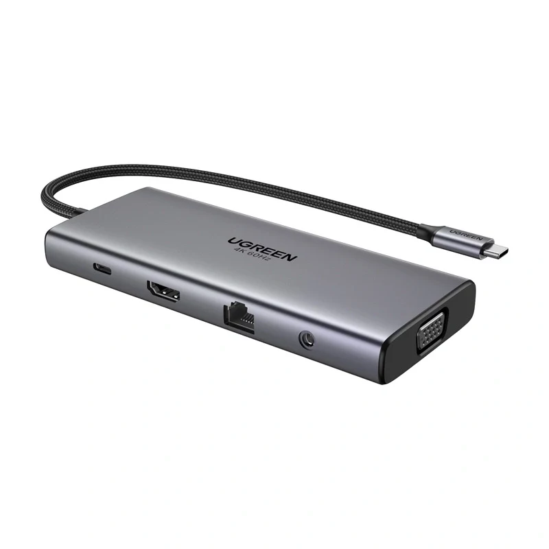 Ugreen CM639 USB-C hub, HDMI, VGA, 2x USB-C 3.2 10 Gbps, 2x USB, SD/TF, RJ45, Aux 3,5 mm, PD, 4K 60 Hz