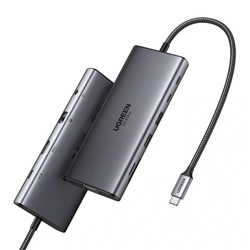 Ugreen CM639 USB-C hub, HDMI, VGA, 2x USB-C 3.2 10 Gbps, 2x USB, SD/TF, RJ45, Aux 3,5 mm, PD, 4K 60 Hz