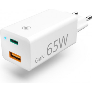 Hama nabíjačka GaN, USB-C Power Delivery (PD) + USB-A QC3.0, 65W, biela