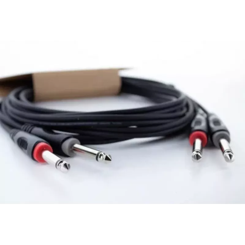 Cordial 14845 audio kábel s jack konektormi [2x 6,3 mm jack konektor samec (mono) - 2x 6,3 mm jack konektor samec (mono)] 3 m čierny PVC plášť, Twin-Lead