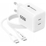 Forcell F-Energy GaN III Crystal Color VT-60 60W PD QC 4.0 2x USB-C nástenná nabíjačka biela + kábel