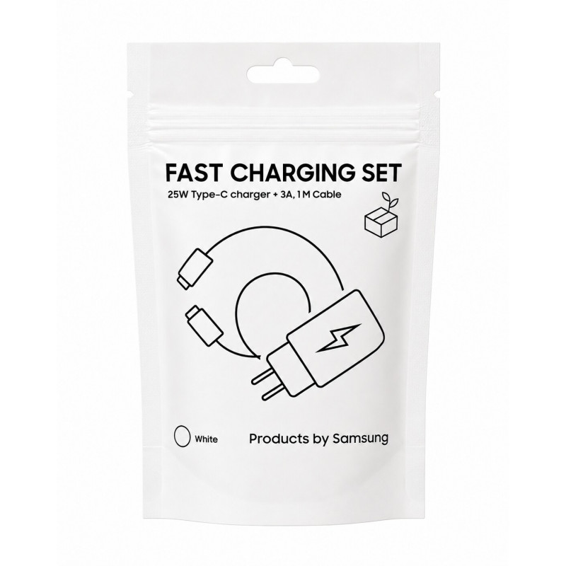 Samsung cestovný adaptér TA800 s USB-C na USB-C kábel, biely