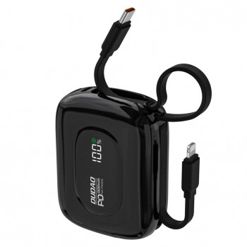 Dudao K32 Powerbank 22,5 W 10000 mAh s integrovaným USB-C/Lightning káblom – čierna