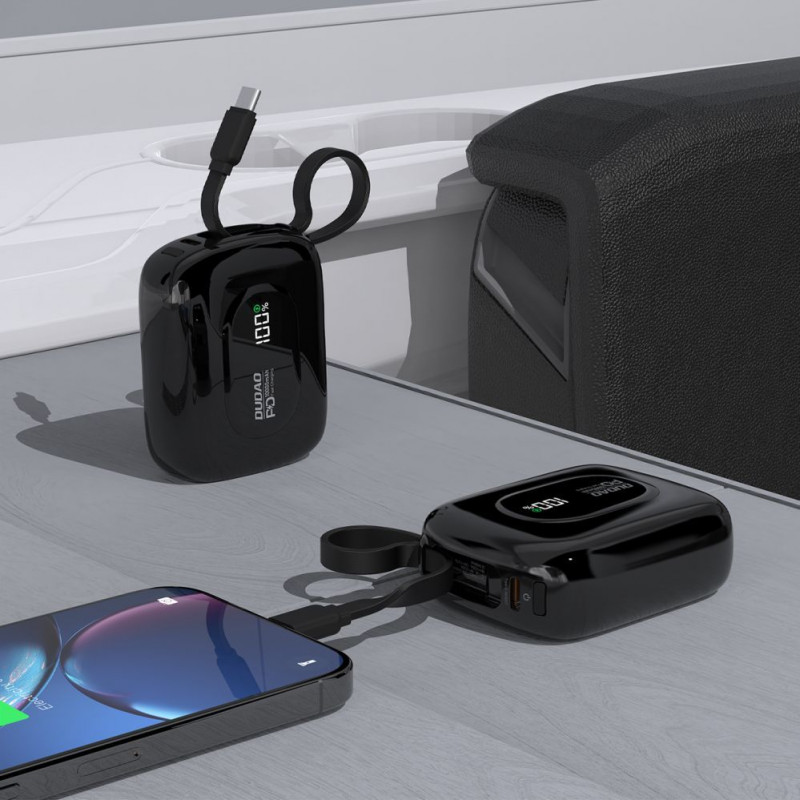 Dudao K32 Powerbank 22,5 W 10000 mAh s integrovaným USB-C/Lightning káblom – čierna