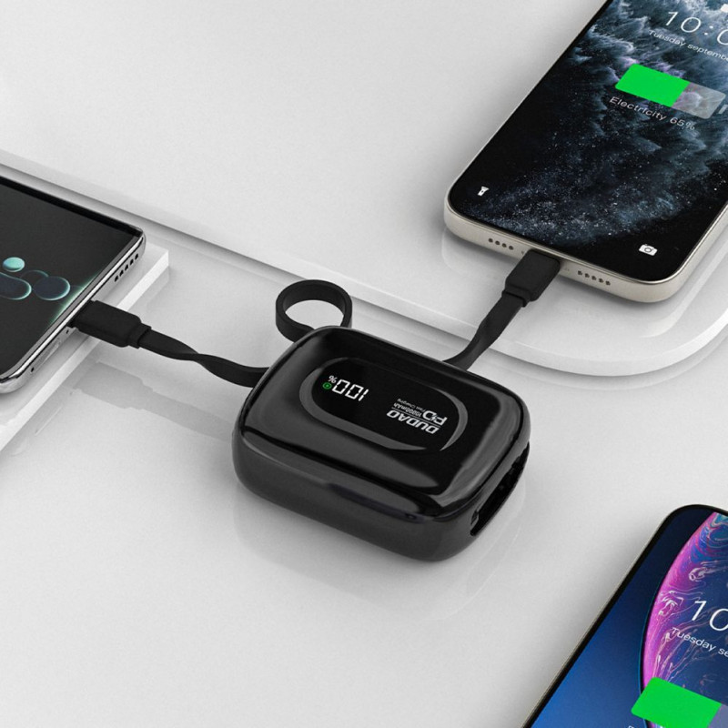 Dudao K32 Powerbank 22,5 W 10000 mAh s integrovaným USB-C/Lightning káblom – čierna