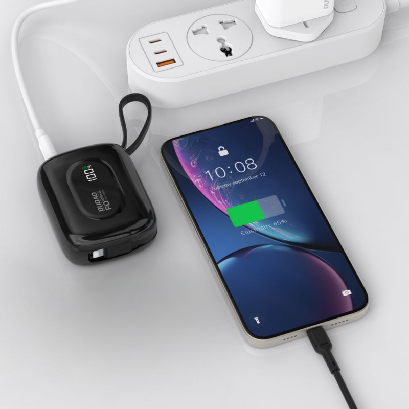 Dudao K32 Powerbank 22,5 W 10000 mAh s integrovaným USB-C/Lightning káblom – čierna