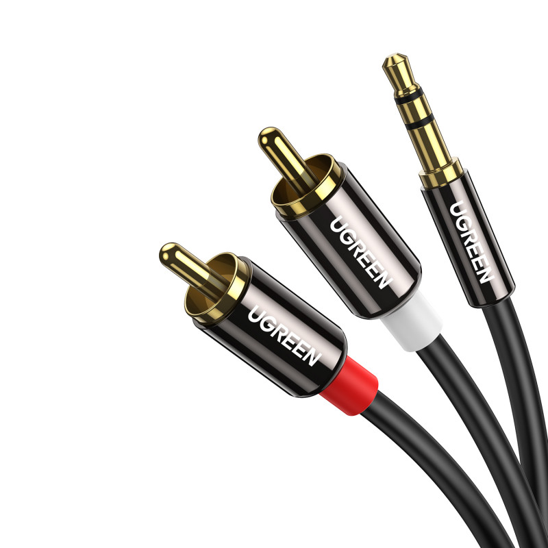 UGREEN AV116 RCA na AUX 3,5 mm audio kábel 1 m – čierna