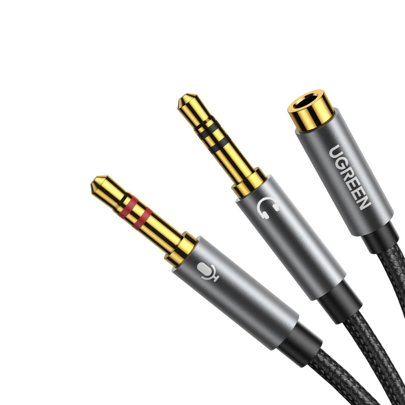 UGREEN UV140 AUX 3,5 mm audio rozbočovací kábel – čierno-sivý