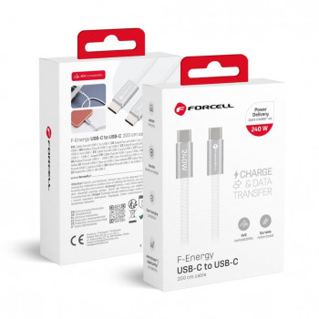 Forcell USB kábel USB-C na USB-C, 2 m, 240 W, biela