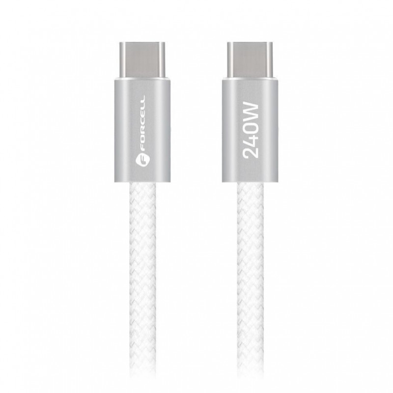 Forcell USB kábel USB-C na USB-C, 2 m, 240 W, biely